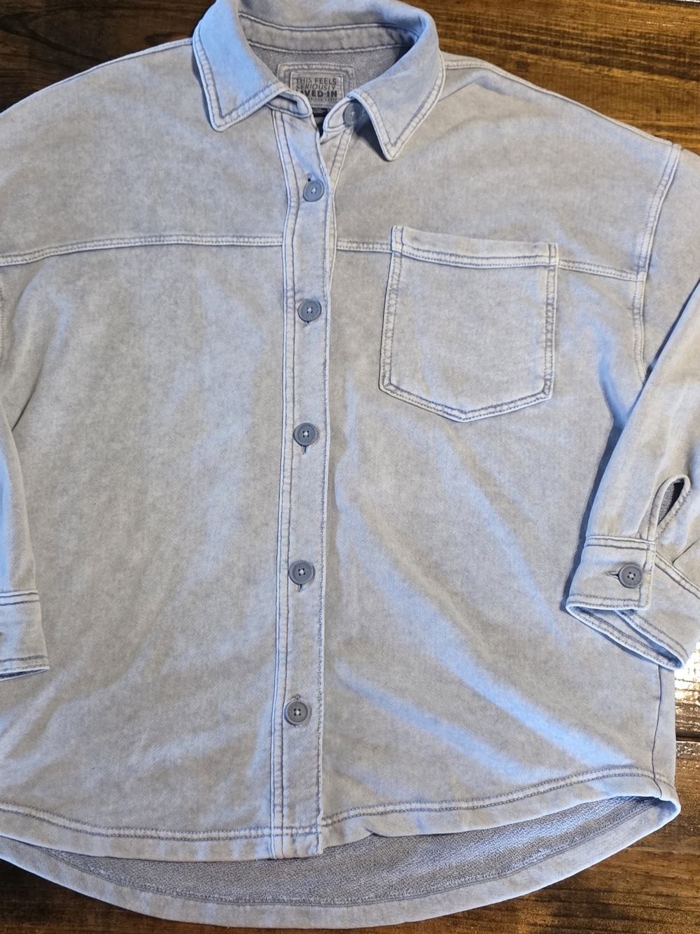 American Eagle Outfitters Light Blue Washed Button-Down Sweatshirt Sz L